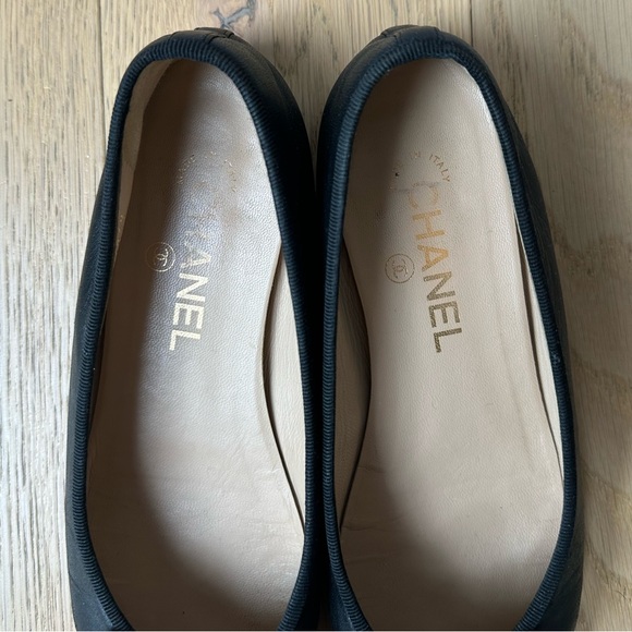 Authentic Chanel Ballet Flats Ballerina Size 37.5 BLACK/GOLD - Picture 8 of 12